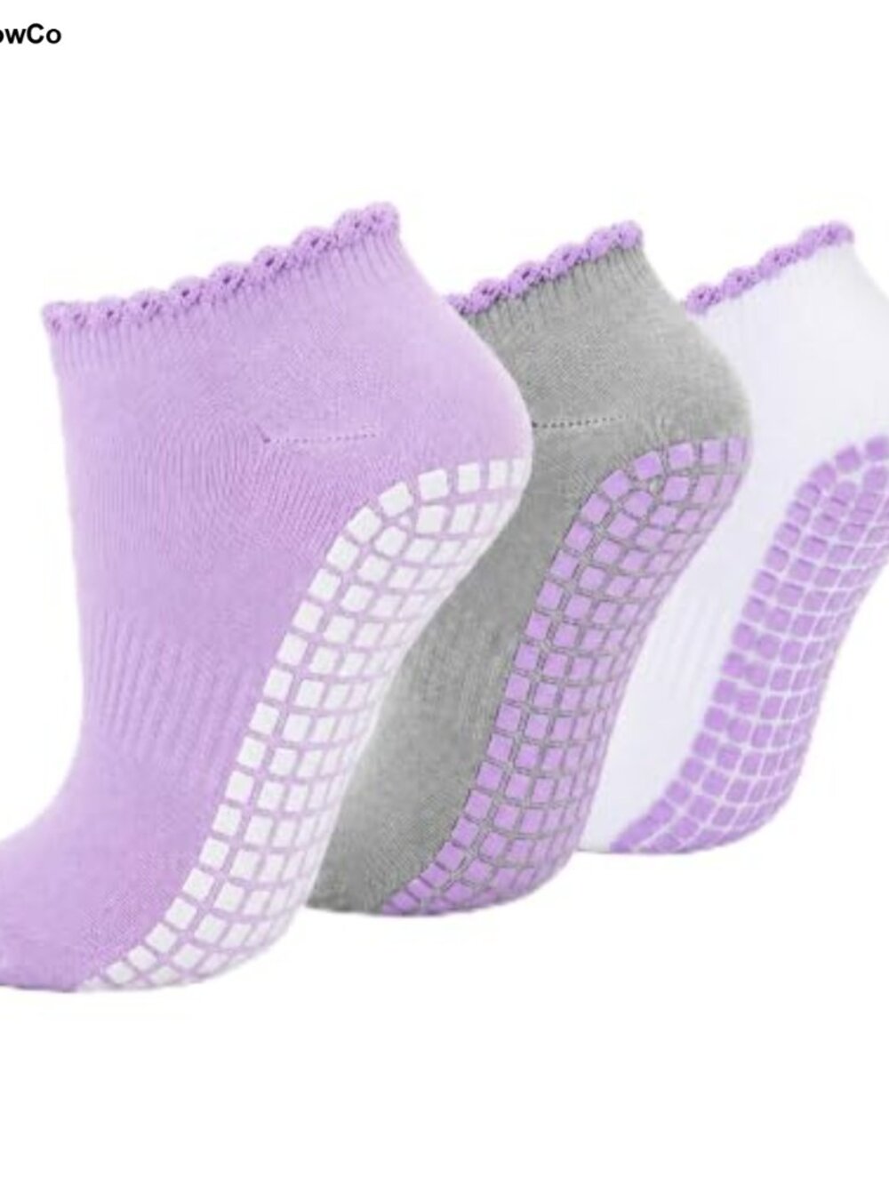 Cotton Pilates Socks with Grips Ruffle Non Slip Ankle Yoga Barre 3 Pairs